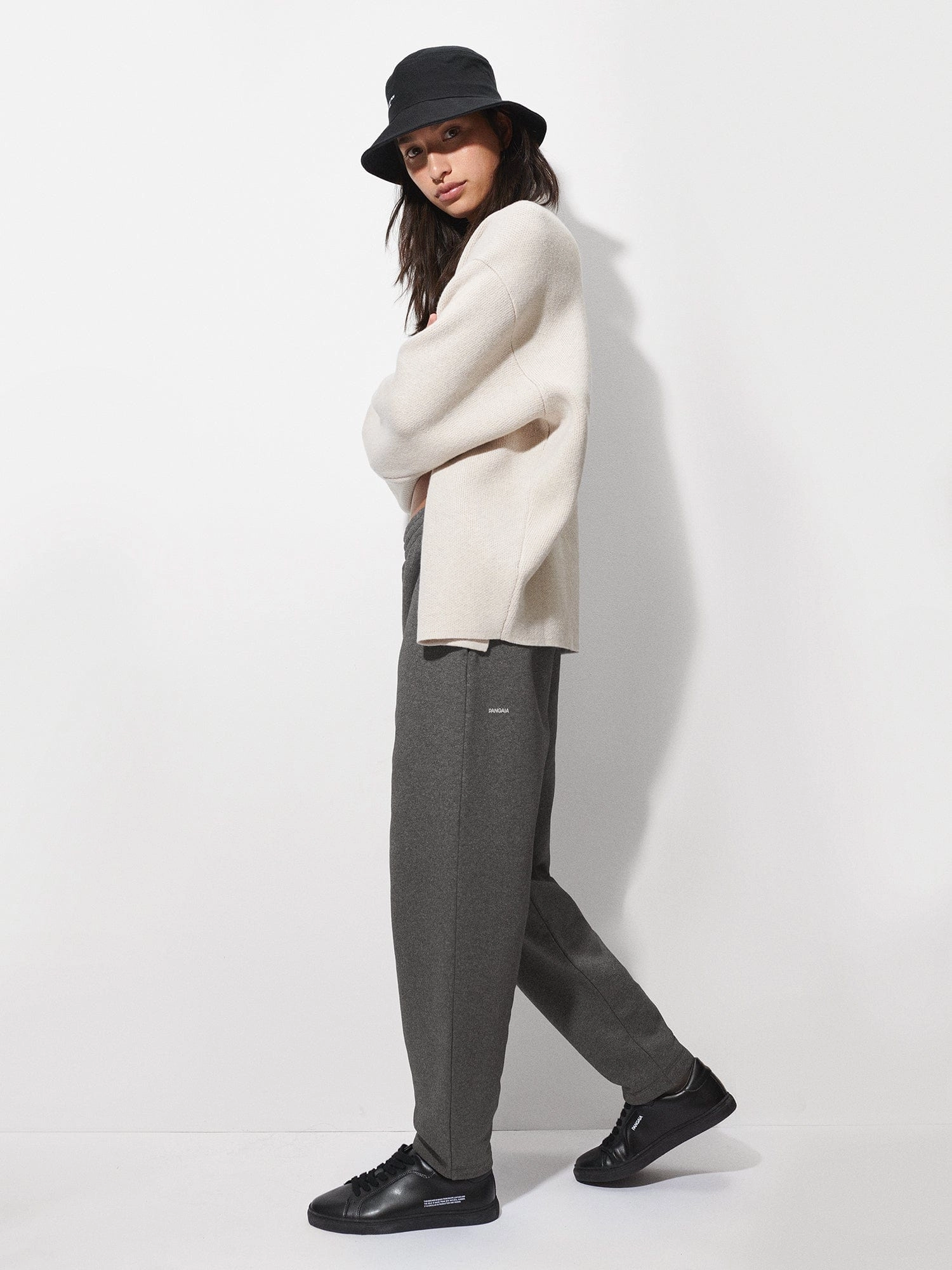 Womens Reclaimed Cotton Barrel-Leg Track Pants—reclaim charcoal