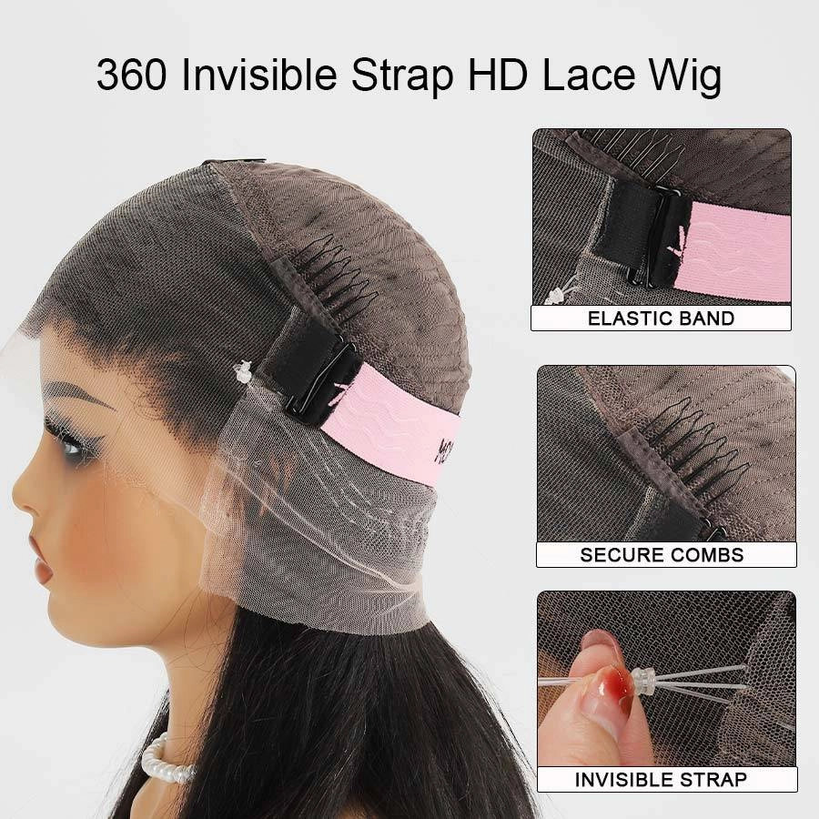 WOWANGEL 360 Invisible Strap HD Lace Wig Body Wave Pre Plucked Clean Hairline