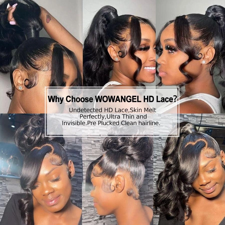 WOWANGEL 360 Invisible Strap HD Lace Wig Body Wave Pre Plucked Clean Hairline