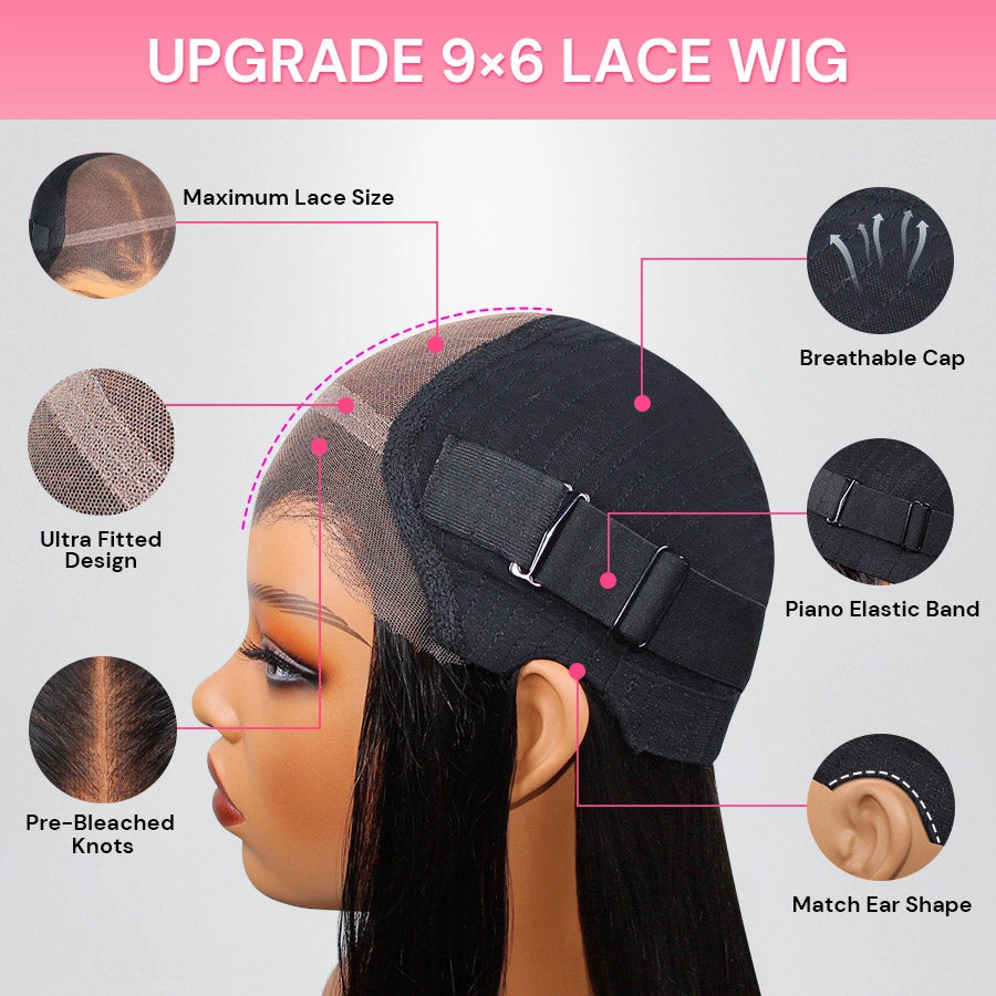 WOWANGEL Curtain Bangs Wigs Pre-Everything 9X6 Wear Go Glueless Wig