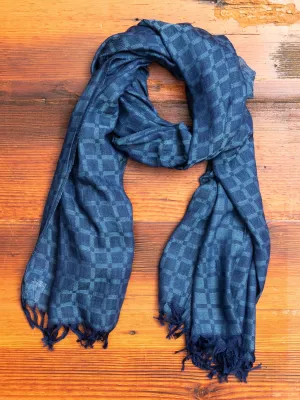 Yarn Dyed Check Scarf in Light Indigo