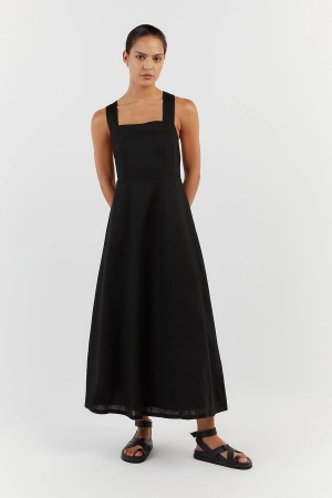 ZADIE BLACK APRON LINEN MIDI DRESS